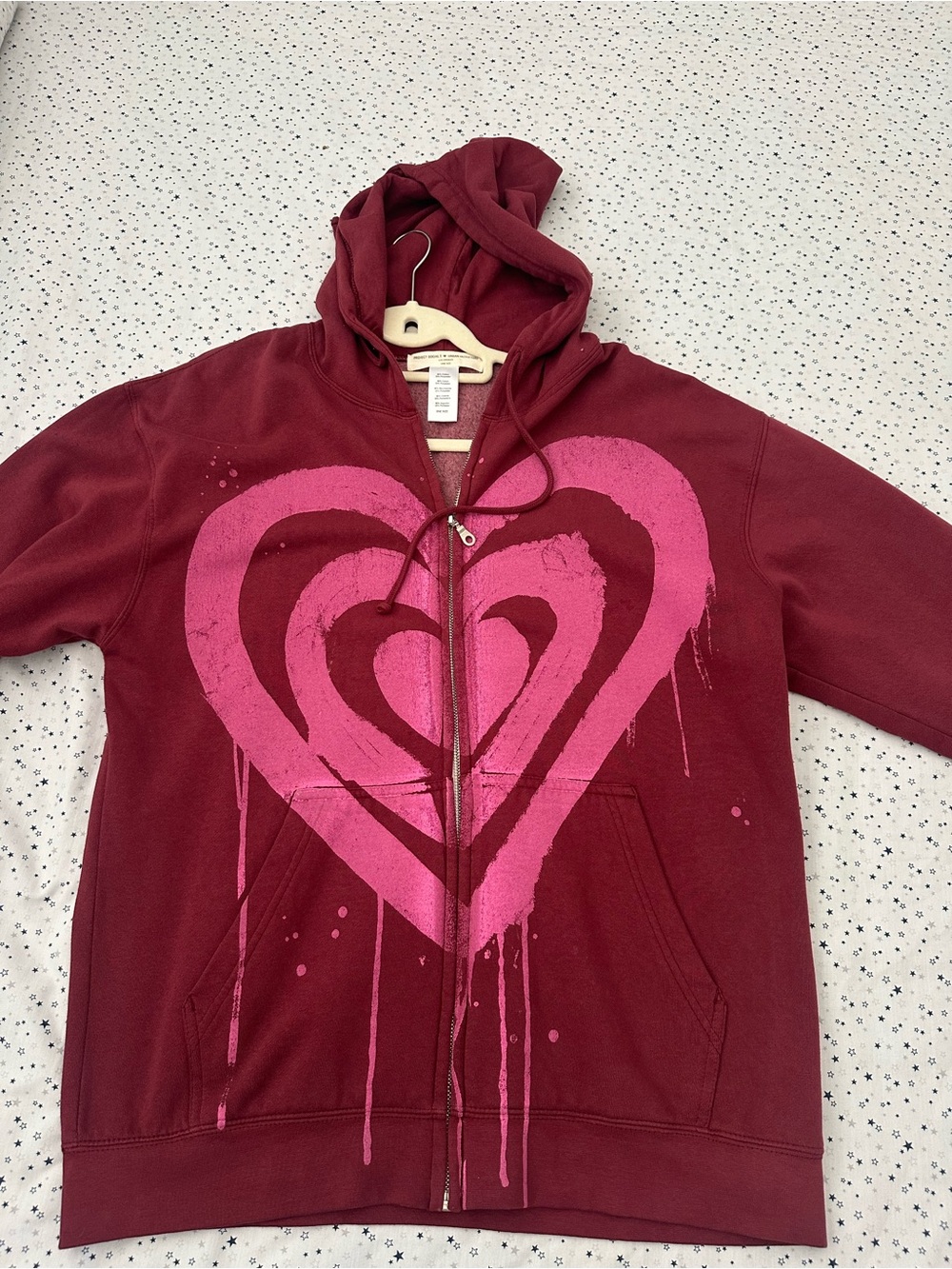 Project Social T Kids Burgundy Hoodie with Pink Heart Graphic